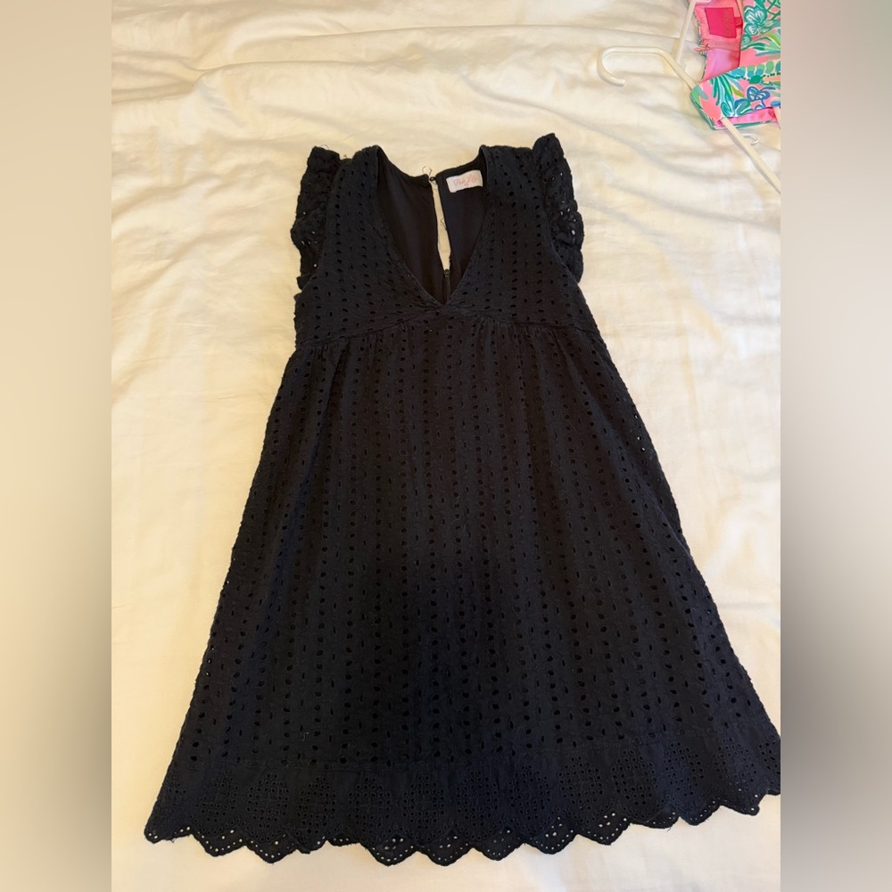 Pink Lily Black Eyelet Dress. Baby doll dress